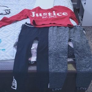 Justice shirt 2 pairs of leggings